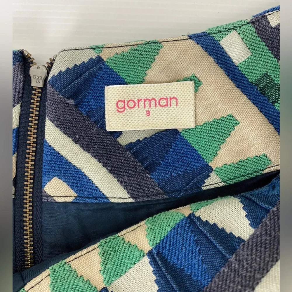 Gorman Women’s Shift Dress Blue Green Beige Aztec Short Puff Sleeve Size S 8 - Picture 9 of 12
